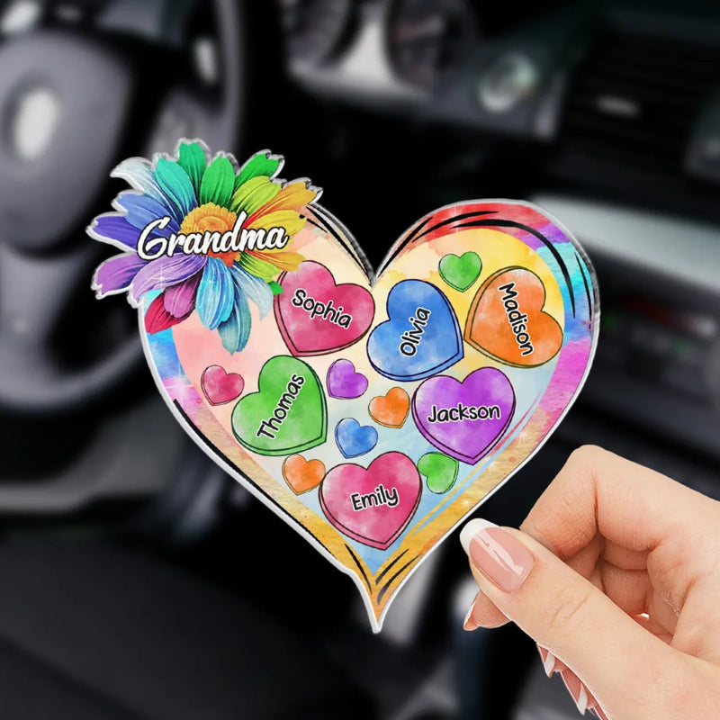A Grandma Is Warm Hugs And Sweet Memories - Family Personalized Custom Car Visor Clip - Gift For Mom, Grandma