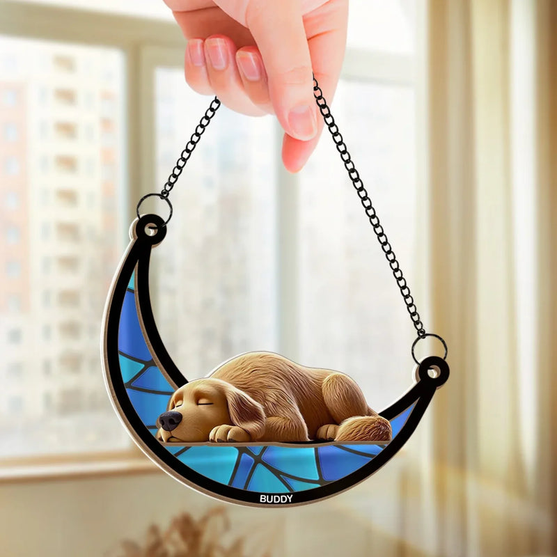 Dreaming Of Treats And Belly Rubs - Dog Personalized Window Hanging Suncatcher - Gift For Pet Owners, Pet Lovers