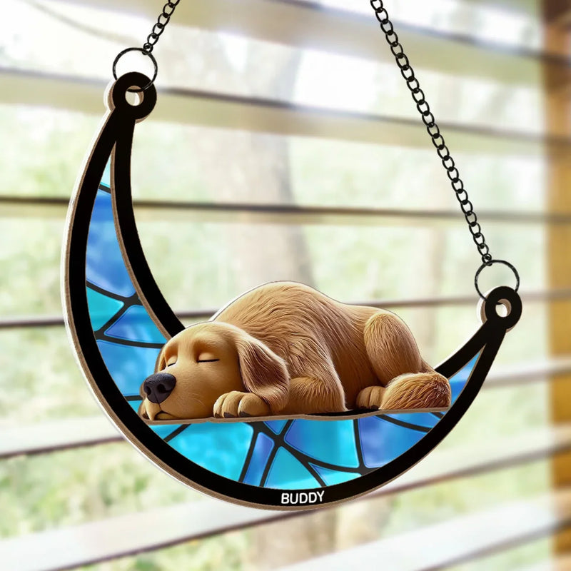Dreaming Of Treats And Belly Rubs - Dog Personalized Window Hanging Suncatcher - Gift For Pet Owners, Pet Lovers