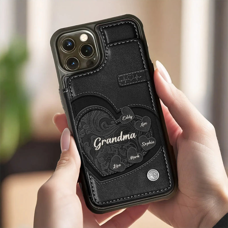 You Are The Heart Of Our Story - Family Personalized Custom Leather Flip Wallet Phone Case - Mother's Day Gift For Mom, Grandma