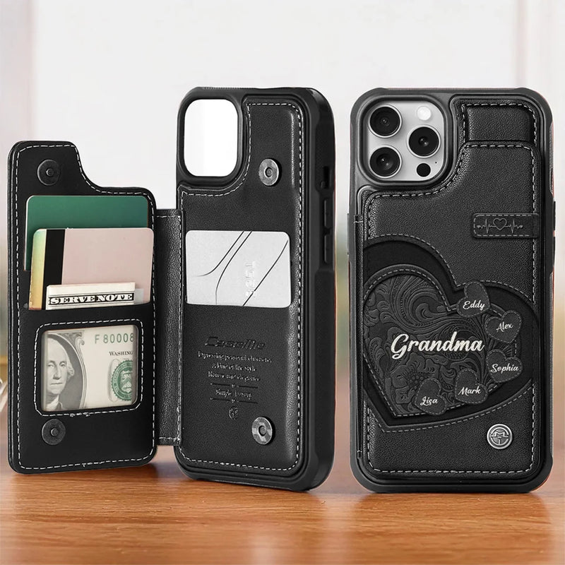 You Are The Heart Of Our Story - Family Personalized Custom Leather Flip Wallet Phone Case - Mother's Day Gift For Mom, Grandma