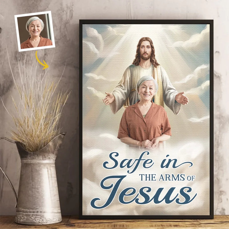 Custom Photo Safe In His Arms, Cherished In My Soul - Memorial Personalized Custom Vertical Poster - Sympathy Gift For Family Members