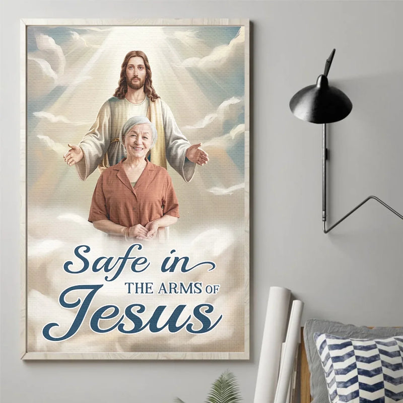Custom Photo Safe In His Arms, Cherished In My Soul - Memorial Personalized Custom Vertical Poster - Sympathy Gift For Family Members