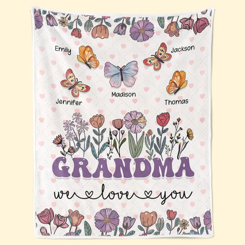 Grandma’s Love Blooms In Every Hug - Family Personalized Custom Blanket - Gift For Mom, Grandma