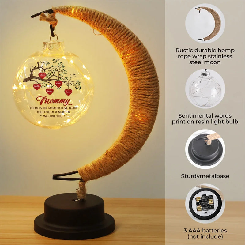 There Is No Greater Love Than The Love Of A Mother - Family Personalized Custom Moon Lamp Light - Mother's Day, Gift For Mom, Grandma