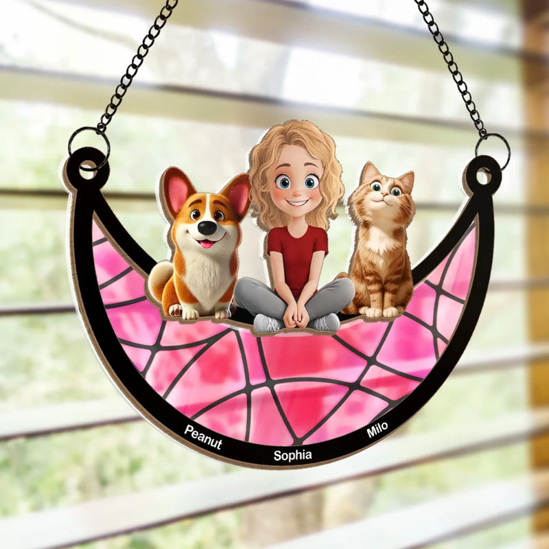 Furry Friends Make The Best Memories - Dog & Cat Personalized Window Hanging Suncatcher - Gift For Pet Owners, Pet Lovers