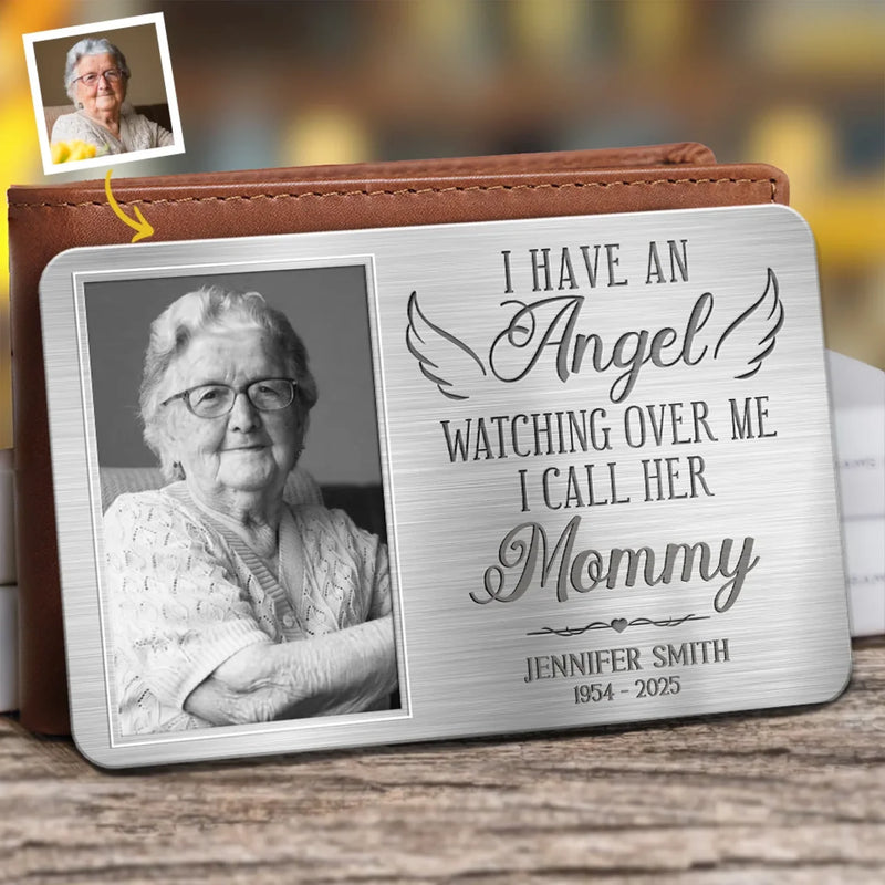 Custom Photo Gone But Never Far From My Heart - Memorial Personalized Custom Aluminum Wallet Card - Sympathy Gift For Family Members