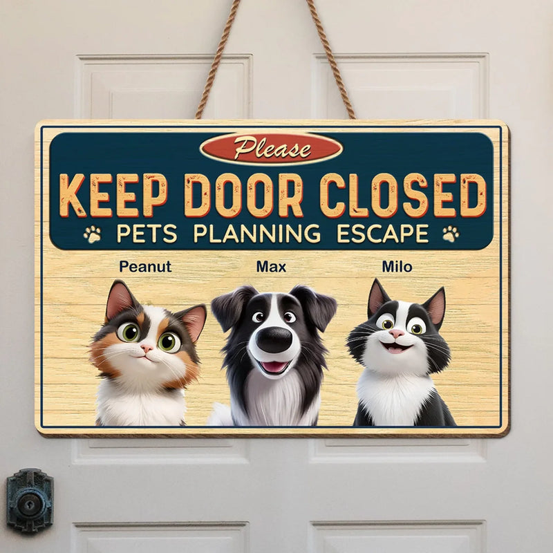 Never Underestimate A Determined Pet - Dog & Cat Personalized Custom Home Decor Wood Sign - House Warming Gift For Pet Owners, Pet Lovers