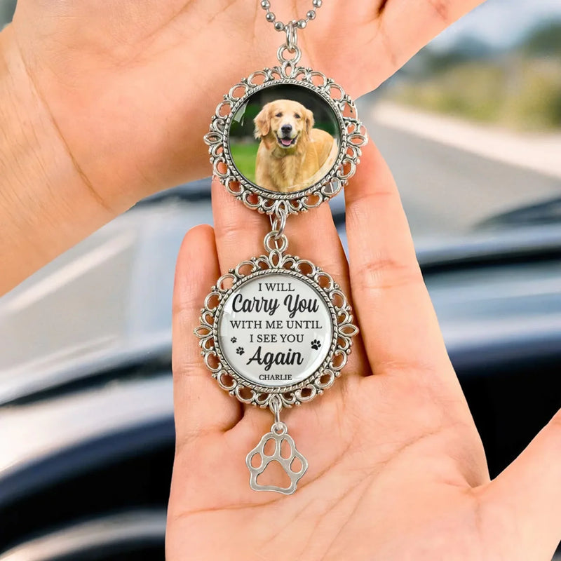 Custom Photo Forever In My Heart - Memorial Personalized Custom Metal Car Hanging Ornament With Charm - Sympathy Gift For Pet Owners, Pet Lovers