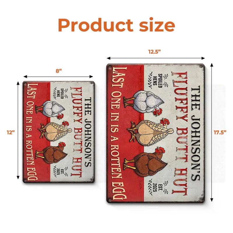 Fluffy Butt Hut - Family Personalized Custom Home Decor Metal Sign - House Warming Gift For Yourself, Husband Wife, Best Friends, Family Members