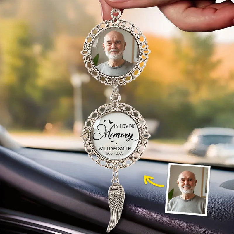 Custom Photo Until Then, I’ll Hold You In My Dreams - Memorial Personalized Custom Metal Car Hanging Ornament With Charm - Sympathy Gift For Family Members