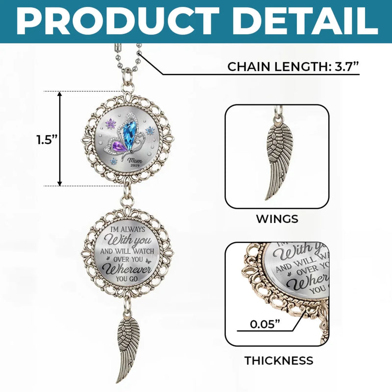 Connecting Love Through Memories - Memorial Personalized Custom Metal Car Hanging Ornament With Charm - Sympathy Gift For Family Members