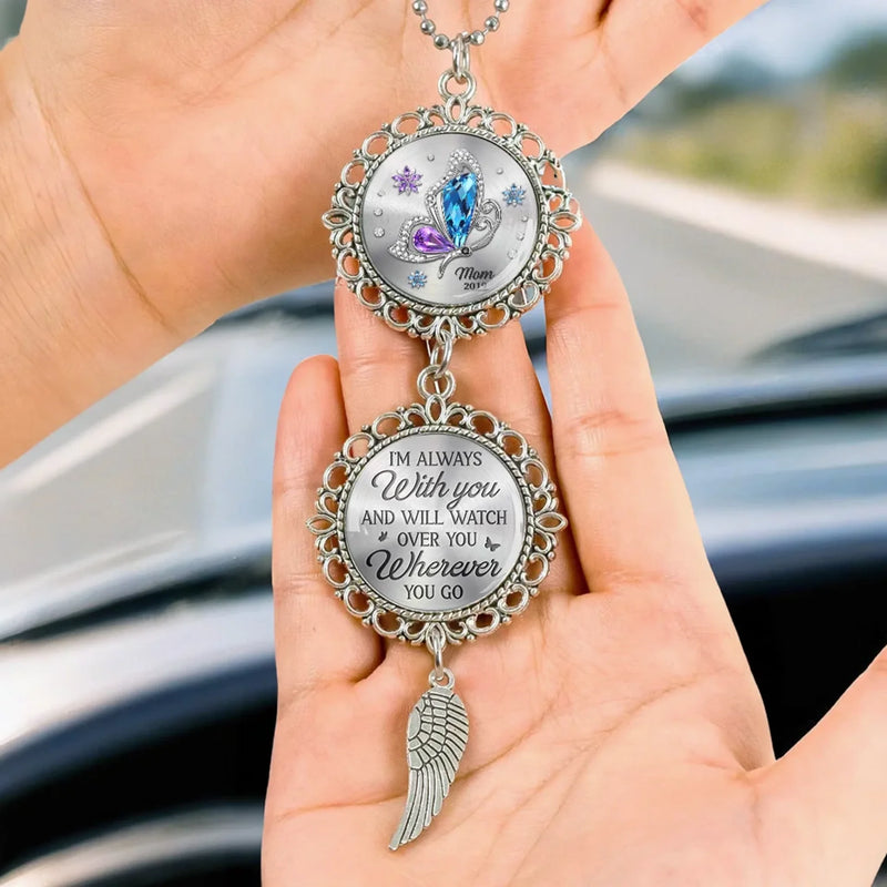 Connecting Love Through Memories - Memorial Personalized Custom Metal Car Hanging Ornament With Charm - Sympathy Gift For Family Members