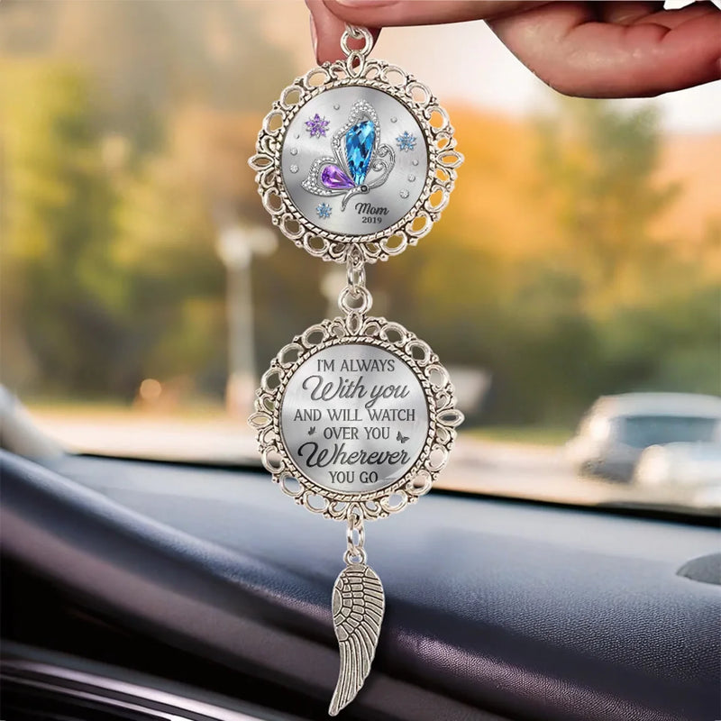 Connecting Love Through Memories - Memorial Personalized Custom Metal Car Hanging Ornament With Charm - Sympathy Gift For Family Members