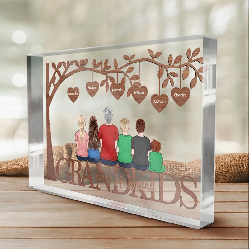 Grandkids Fill Life With Love And Laughter - Family Personalized Custom Rectangle Shaped Acrylic Plaque - Gift For Mom, Grandma