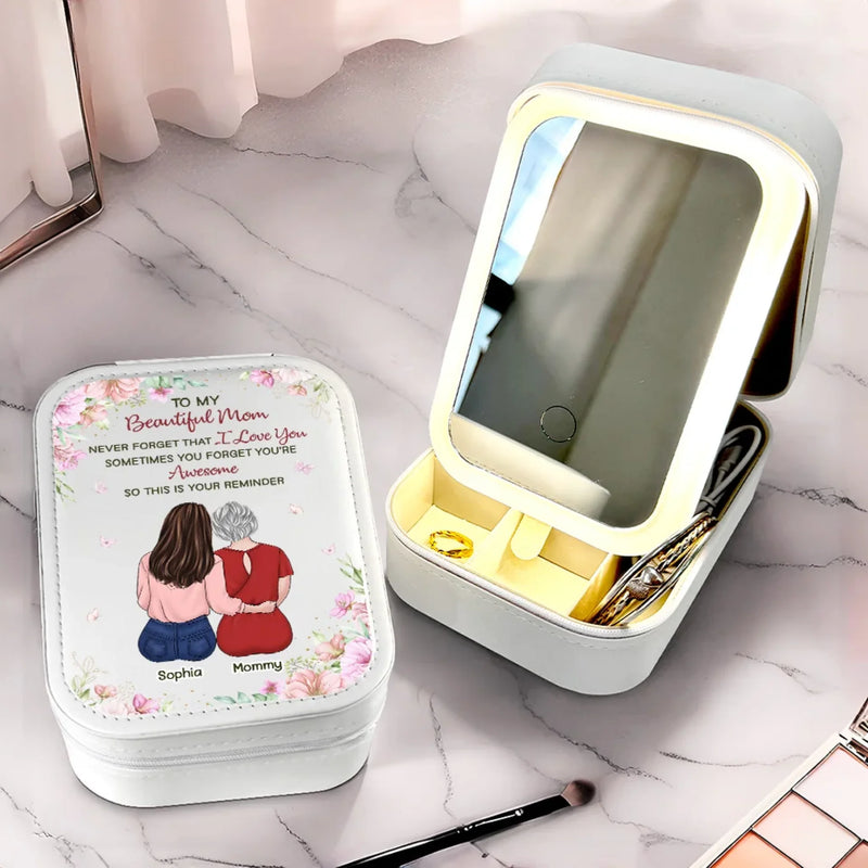 Sometimes You Forget You're Awesome So This Is Your Reminder - Family Personalized Custom Jewelry Box LED Makeup - Gift For Mom, Daughter