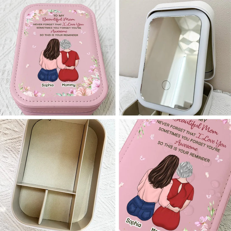 Sometimes You Forget You're Awesome So This Is Your Reminder - Family Personalized Custom Jewelry Box LED Makeup - Gift For Mom, Daughter