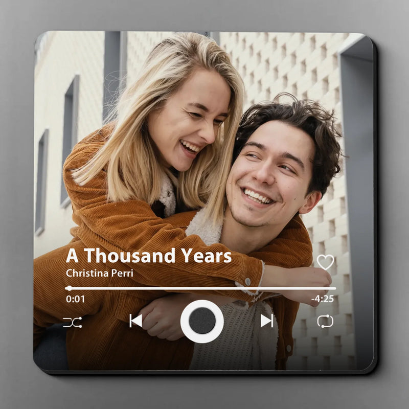 Custom Photo Two Hearts, One Journey - Couple Personalized Custom Music Fridge Magnet That Can Play Songs - Gift For Husband Wife, Anniversary