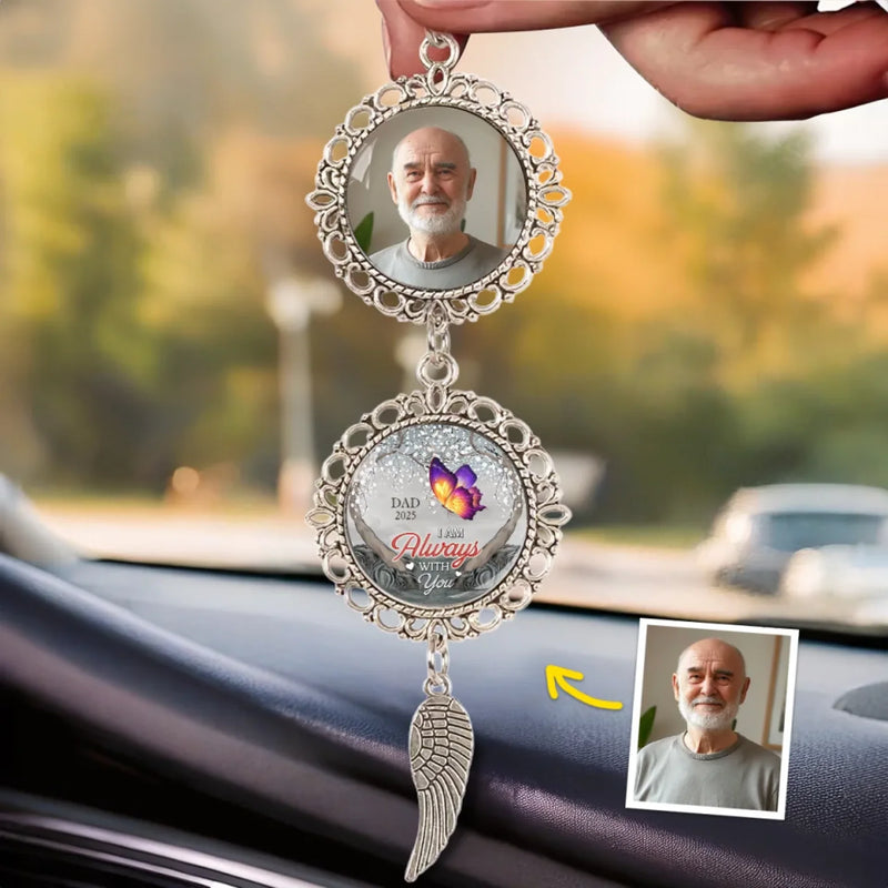 Custom Photo Cherish Memories That Connect Us All - Memorial Personalized Custom Metal Car Hanging Ornament With Charm - Sympathy Gift For Family Members