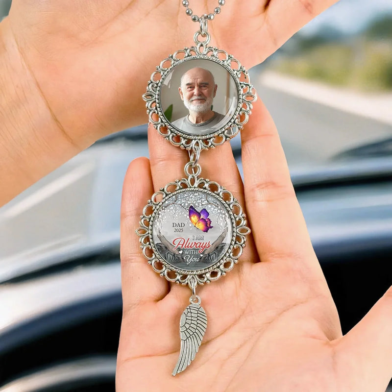 Custom Photo Cherish Memories That Connect Us All - Memorial Personalized Custom Metal Car Hanging Ornament With Charm - Sympathy Gift For Family Members