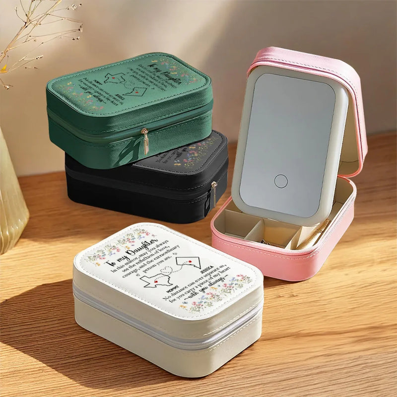 The Reflection Of Love - Family Personalized Custom Jewelry Box LED Makeup - Gift For Mom, Daughter