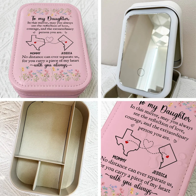 The Reflection Of Love - Family Personalized Custom Jewelry Box LED Makeup - Gift For Mom, Daughter
