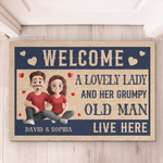 A Lovely Lady And Her Grumpy Old Man Live Here - Couple Personalized Custom Home Decor Decorative Mat - House Warming Gift For Husband Wife, Anniversary