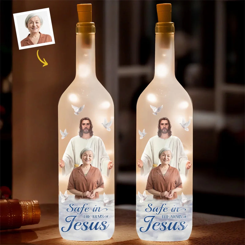 Custom Photo Held By God, Remembered By Me - Memorial Personalized Custom Bottle Lamp - Sympathy Gift For Family Members