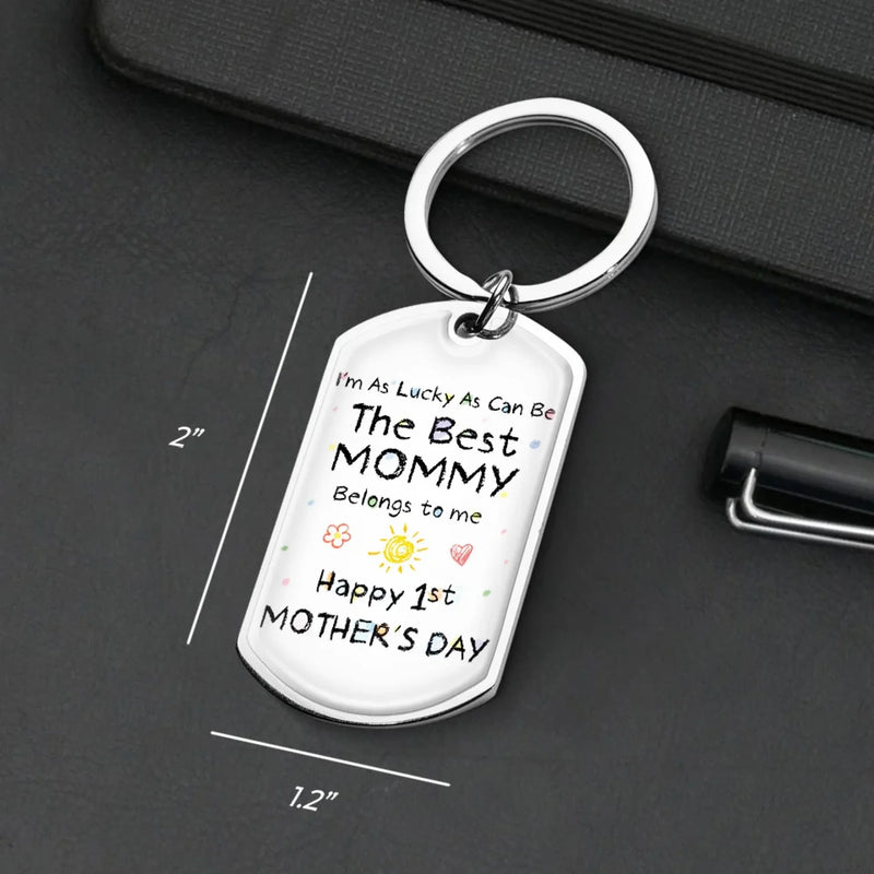 Lucky Me, The Best Mom Belongs To Me - Family Personalized Custom Keychain - Mother's Day, Baby Shower Gift, Gift For First Mom