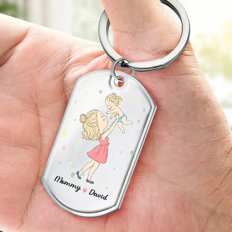 Lucky Me, The Best Mom Belongs To Me - Family Personalized Custom Keychain - Mother's Day, Baby Shower Gift, Gift For First Mom