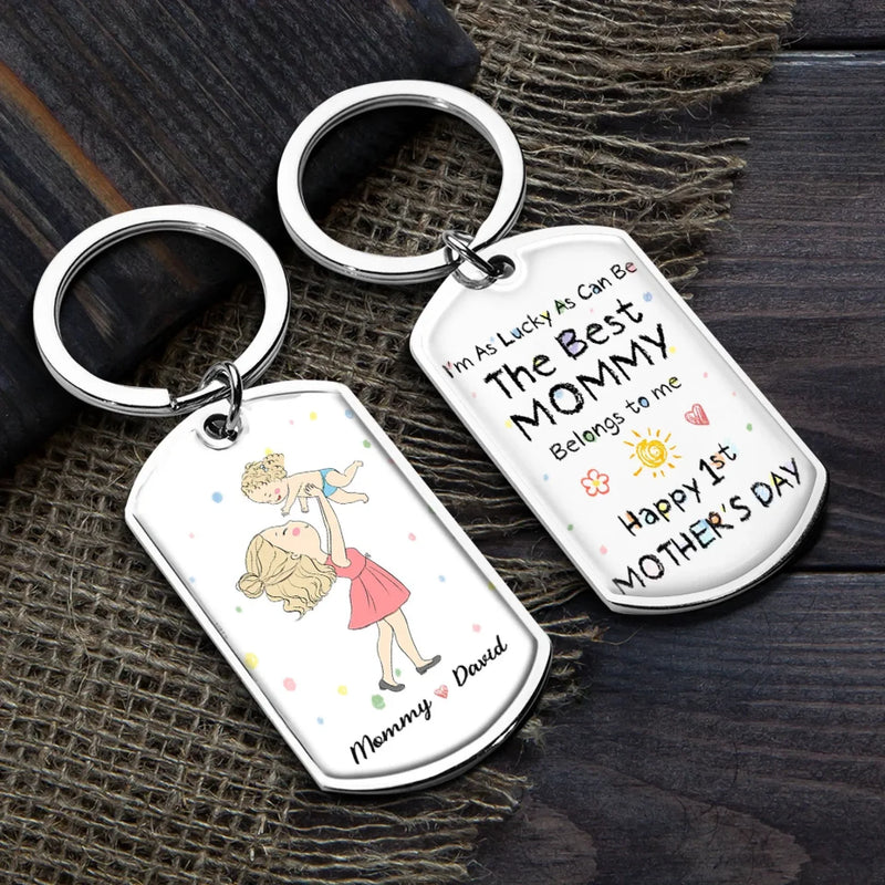 Lucky Me, The Best Mom Belongs To Me - Family Personalized Custom Keychain - Mother's Day, Baby Shower Gift, Gift For First Mom