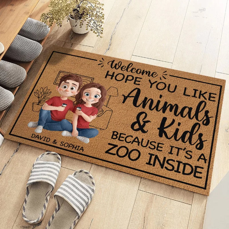 It's A Zoo Inside - Couple Personalized Custom Home Decor Decorative Mat - House Warming Gift For Husband Wife, Anniversary