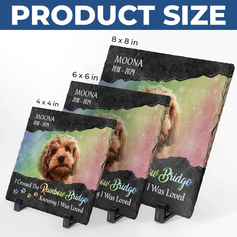 Custom Photo Waiting At The Rainbow Bridge - Memorial Personalized Custom Square Shaped Stone With Stand - Sympathy Gift For Pet Owners, Pet Lovers