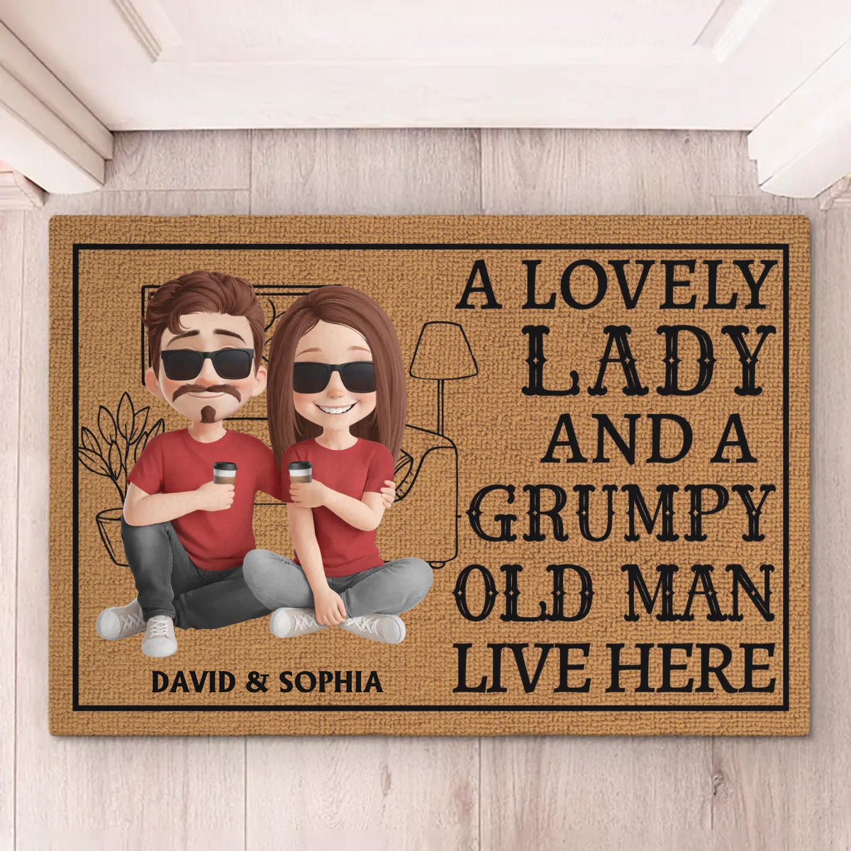 A Lovely Lady And A Grumpy Old Man Live Here - Couple Personalized Custom Home Decor Decorative Mat - House Warming Gift For Husband Wife, Anniversary