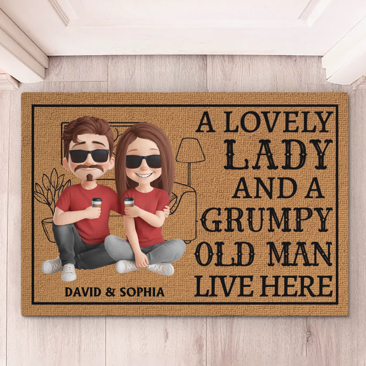 A Lovely Lady And A Grumpy Old Man Live Here - Couple Personalized Custom Home Decor Decorative Mat - House Warming Gift For Husband Wife, Anniversary