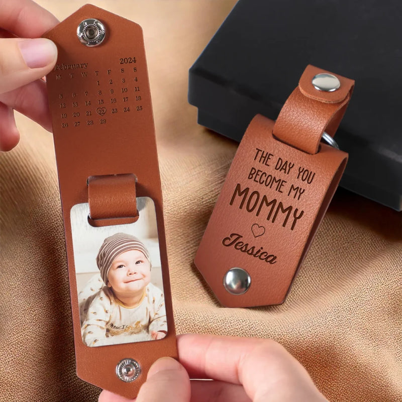 Custom Photo Mommy Is My Forever Hero - Family Personalized Custom Engraved Leather Keychain - Mother's Day, Baby Shower Gift, Gift For First Mom
