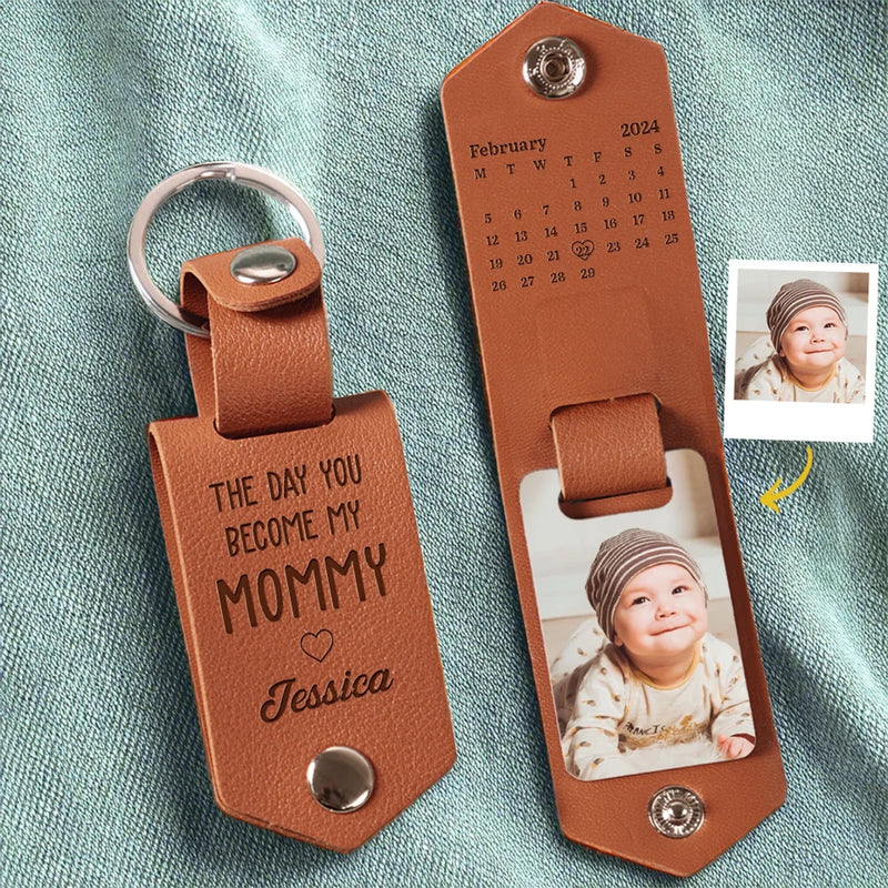 Custom Photo Mommy Is My Forever Hero - Family Personalized Custom Engraved Leather Keychain - Mother's Day, Baby Shower Gift, Gift For First Mom