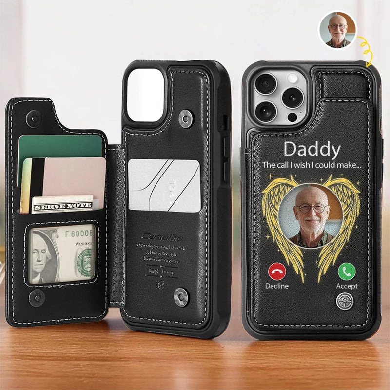 Custom Photo The Call I Wish I Could Make - Memorial Personalized Custom Leather Flip Wallet Phone Case - Sympathy Gift For Family Members