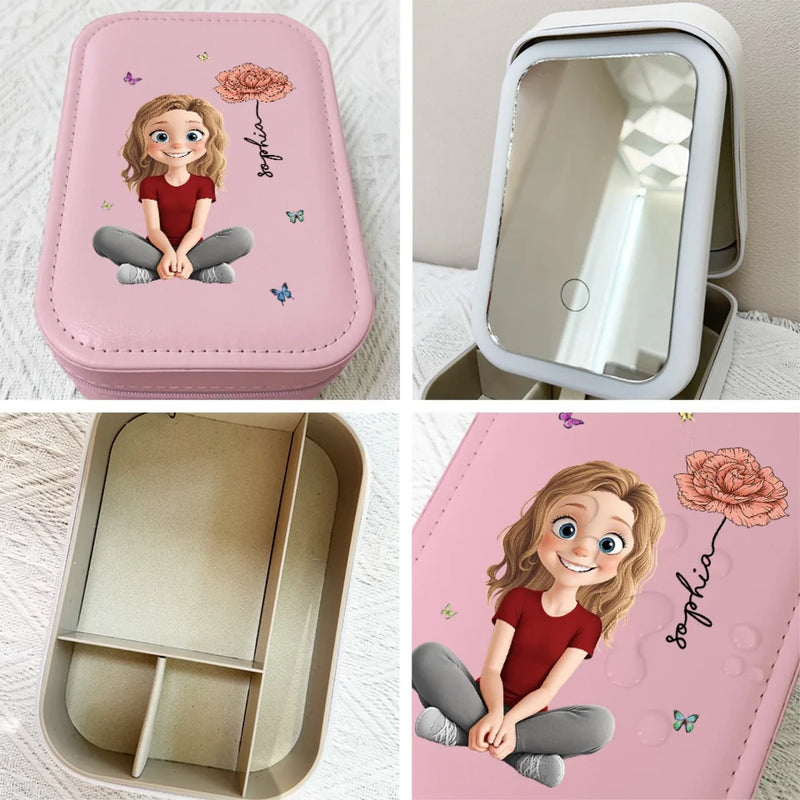 Bloom In Your Own Time - Family Personalized Custom Jewelry Box LED Makeup - Gift For Yourself, Best Friends, Siblings, Family Members