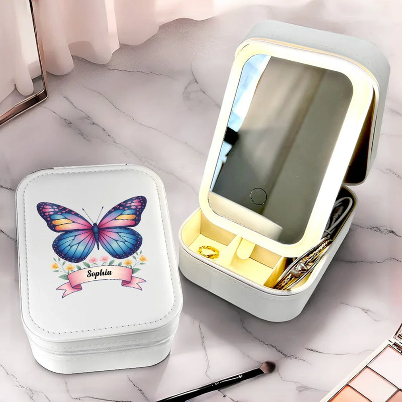 Like A Butterfly, Shine As You Transform - Family Personalized Custom Jewelry Box LED Makeup - Gift For Yourself, Best Friends, Siblings, Family Members