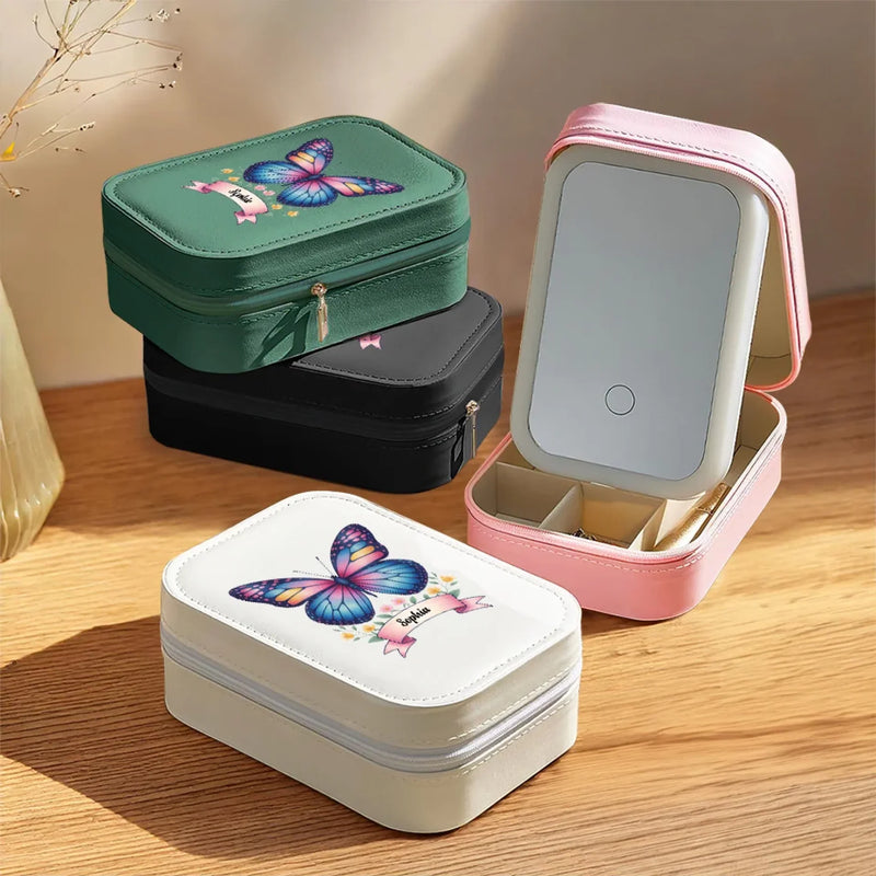 Like A Butterfly, Shine As You Transform - Family Personalized Custom Jewelry Box LED Makeup - Gift For Yourself, Best Friends, Siblings, Family Members