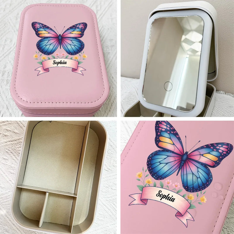 Like A Butterfly, Shine As You Transform - Family Personalized Custom Jewelry Box LED Makeup - Gift For Yourself, Best Friends, Siblings, Family Members