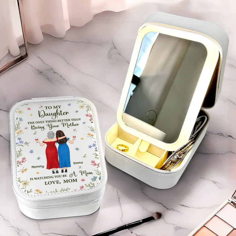 A Mother’s Treasure Is Her Daughter - Family Personalized Custom Jewelry Box LED Makeup - Mother's Day, Gift For Mom, Daughter