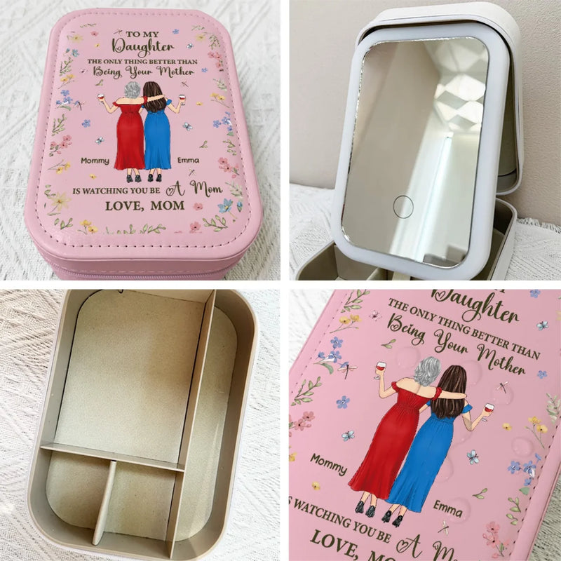 A Mother’s Treasure Is Her Daughter - Family Personalized Custom Jewelry Box LED Makeup - Mother's Day, Gift For Mom, Daughter
