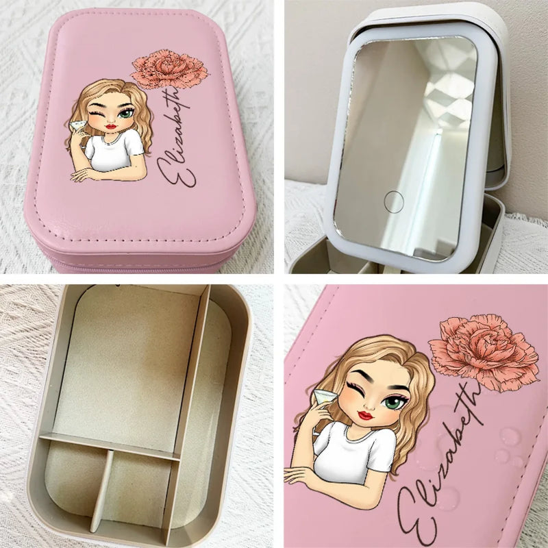 Stay Golden And Shine Your Light - Family Personalized Custom Jewelry Box LED Makeup - Gift For Yourself, Best Friends, Siblings, Family Members