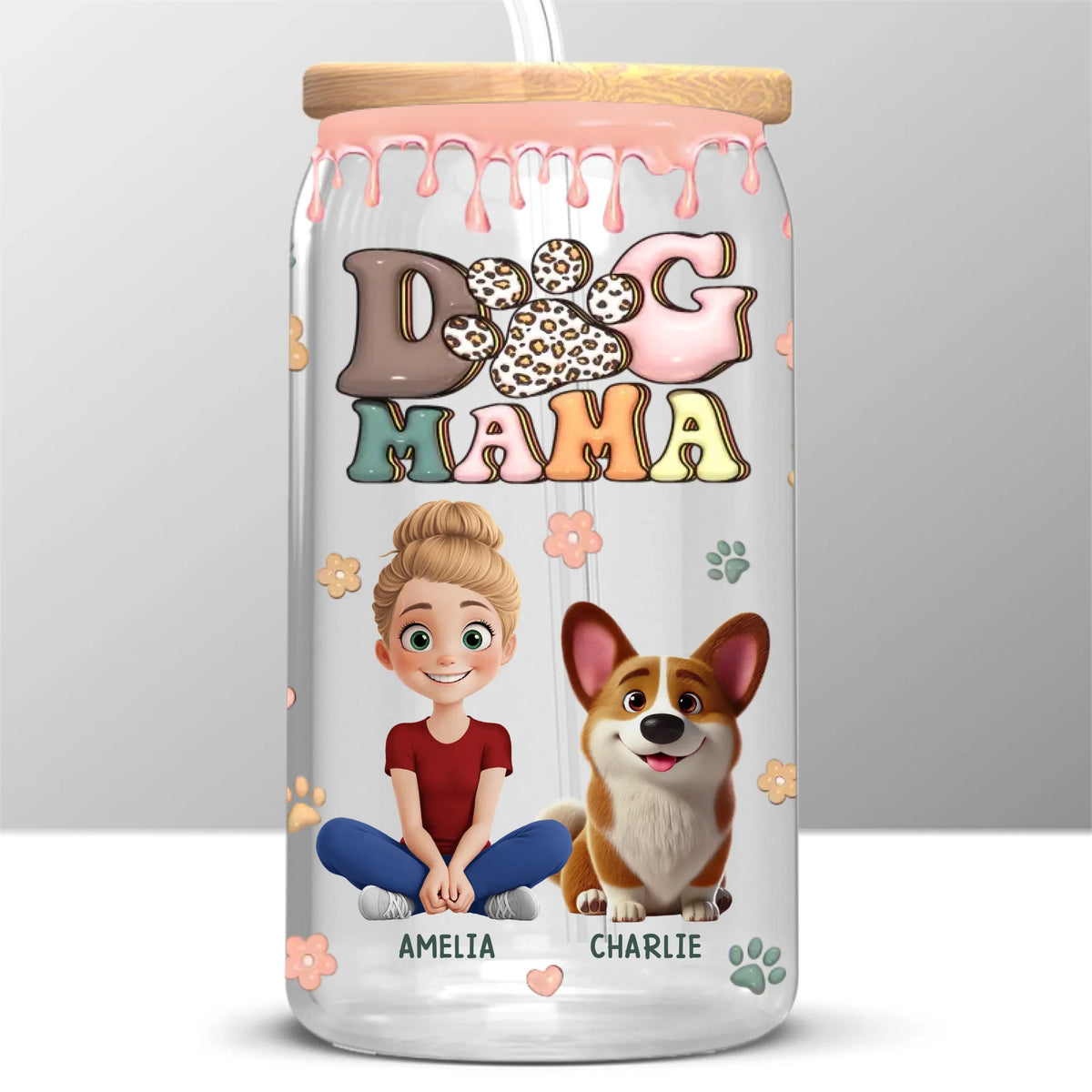 Proud Dog Mom For Life - Dog & Cat Personalized Custom Glass Cup, Iced Coffee Cup -  Gift For Pet Owners, Pet Lovers