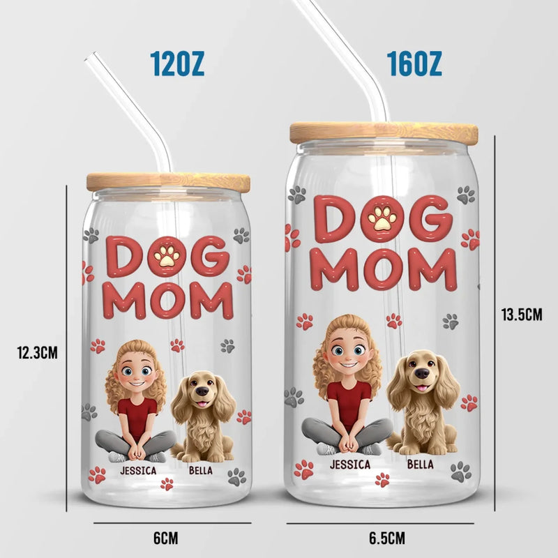 Happiness Is A Wagging Tail - Dog & Cat Personalized Custom Glass Cup, Iced Coffee Cup -  Gift For Pet Owners, Pet Lovers
