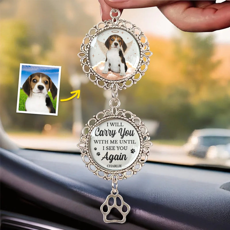 Custom Photo You Were My Favorite Hello And My Hardest Goodbye - Memorial Personalized Custom Metal Car Hanging Ornament With Charm - Sympathy Gift For Pet Owners, Pet Lovers