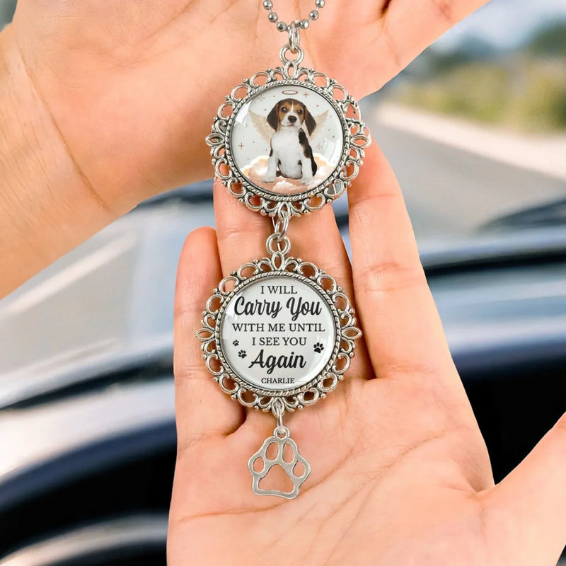 Custom Photo You Were My Favorite Hello And My Hardest Goodbye - Memorial Personalized Custom Metal Car Hanging Ornament With Charm - Sympathy Gift For Pet Owners, Pet Lovers