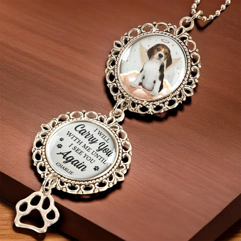 Custom Photo You Were My Favorite Hello And My Hardest Goodbye - Memorial Personalized Custom Metal Car Hanging Ornament With Charm - Sympathy Gift For Pet Owners, Pet Lovers